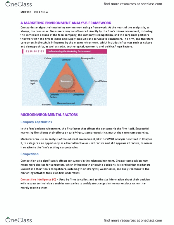 MKT 100 Chapter Notes - Chapter 3: Swot Analysis, Competitive Intelligence, Canadian Dollar thumbnail