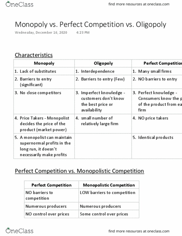 ECON 208 Lecture Notes - Lecture 1: Monopolistic Competition, Oligopoly, Takers thumbnail