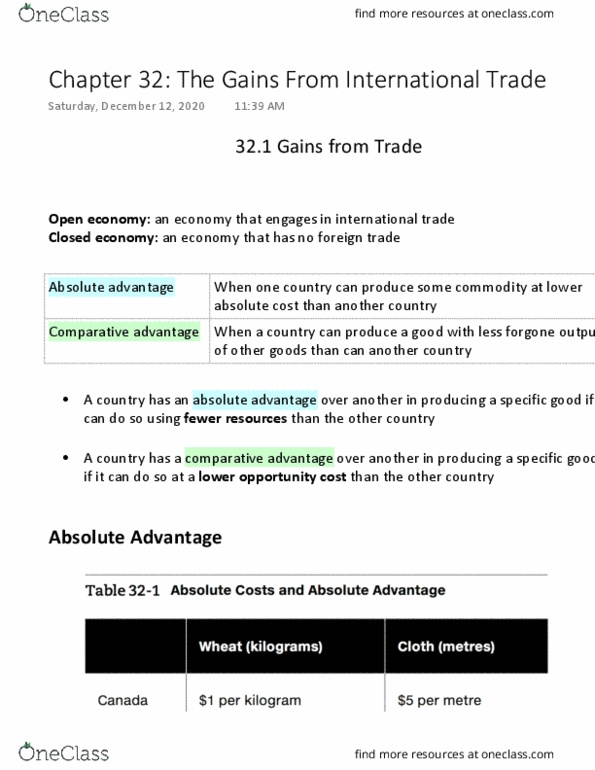 ECON 208 Lecture Notes - Lecture 1: International Trade, Absolute Advantage, Open Economy thumbnail