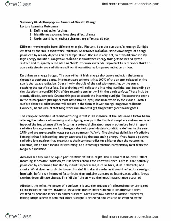 ENVS 3010 Lecture Notes - Lecture 4: Shortwave Radiation, Radiative Forcing, Shortwave Radio thumbnail