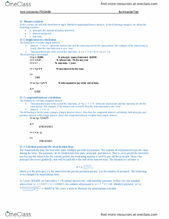 ITEC 2600 Lecture Notes - Lecture 10: Amortization Schedule, List Of Students At South Park Elementary thumbnail
