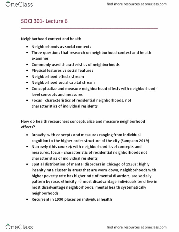 SOCI 301 Lecture Notes - Lecture 6: Social Capital, Physical Disorder, Research Question thumbnail