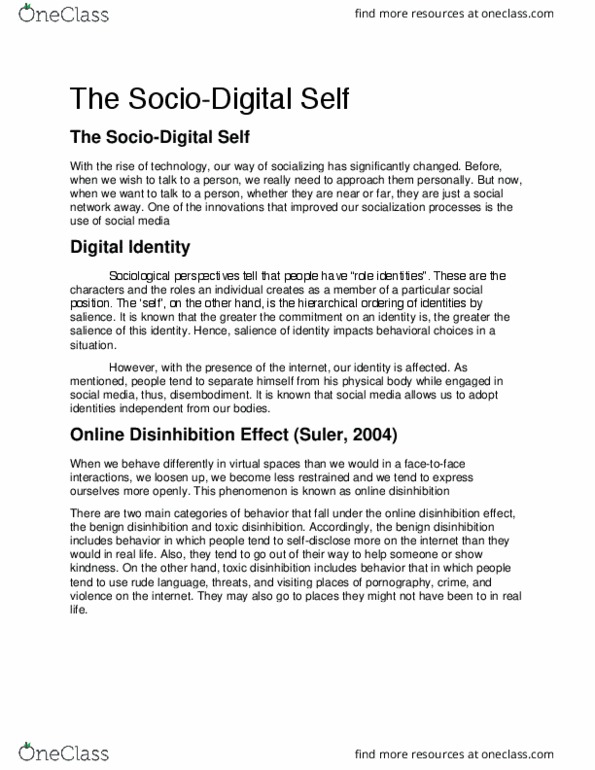 GEC 001 Lecture Notes - Lecture 2: Sociological Perspectives, Introjection, See You Later thumbnail