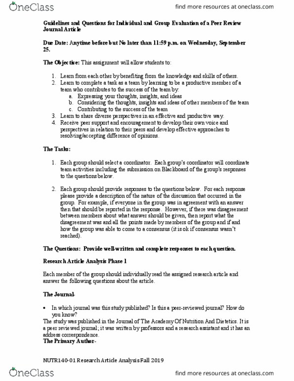 NUTR 140 Lecture Notes - Lecture 1: Academy Of Nutrition And Dietetics, Due Date, Standard Deviation thumbnail