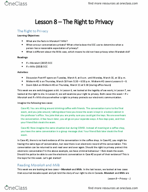 LY206 Lecture 8: Lesson 8 - The Right to Privacy thumbnail