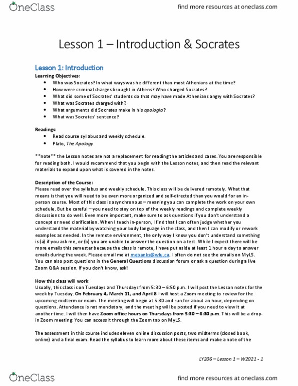 BF190 Lecture Notes - Lecture 1: Socratic Dialogue, Anytus, Stonemasonry thumbnail