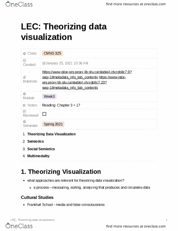 CMNS 325 Lecture Notes - Lecture 3: Data Visualization, Social Semiotics, Frankfurt School thumbnail