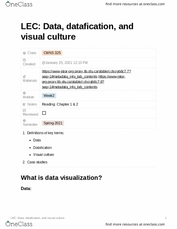 CMNS 325 Lecture Notes - Lecture 2: Visual Culture, Unstructured Data, Oxymoron thumbnail