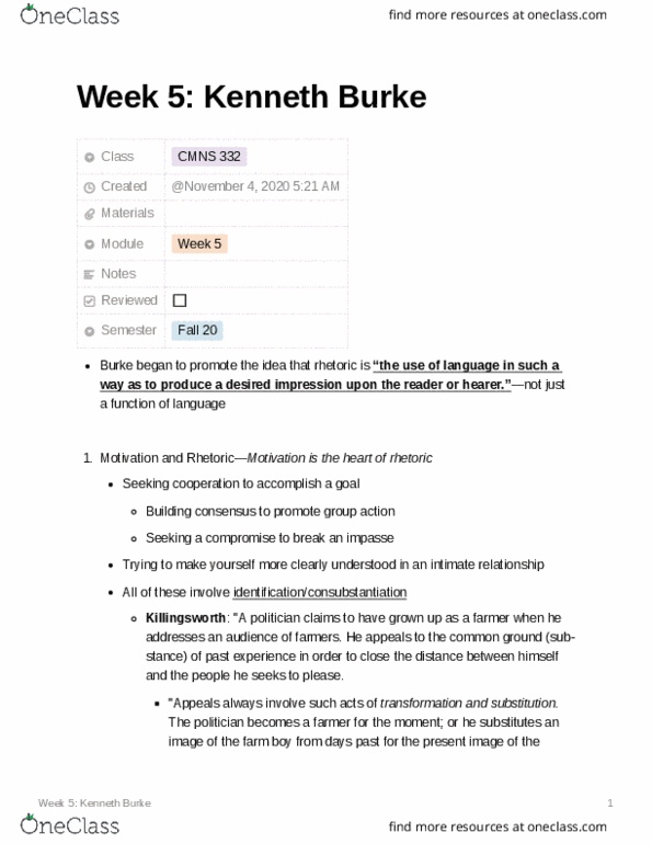 CMNS 332 Lecture Notes - Lecture 5: Kenneth Burke, Microsoft Powerpoint, Syllogism thumbnail
