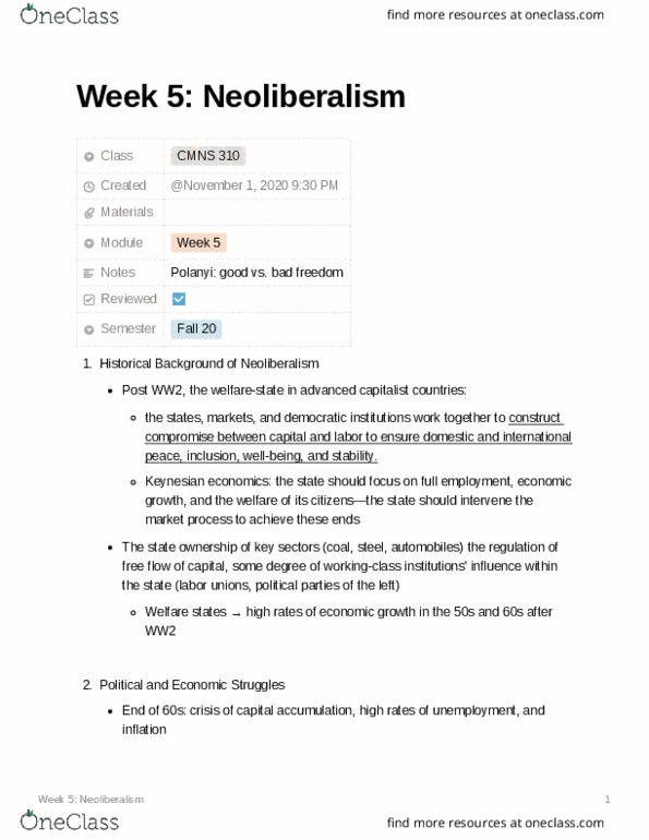 CMNS 310 Lecture Notes - Lecture 5: Capital Accumulation, Neoliberalism, State Capitalism thumbnail