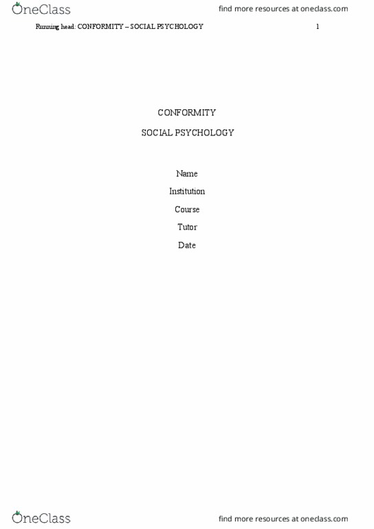 Psychology PSYC E-1420 midterm: CONFORMITY - SOCIAL PSYCHOLOGY (EXAM) thumbnail