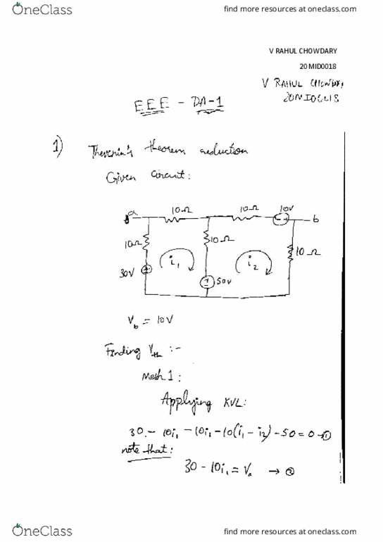 EEE1024 Lecture 1: EEE, DA-1, V RAHUL CHOWDARY, 20MID0018 thumbnail