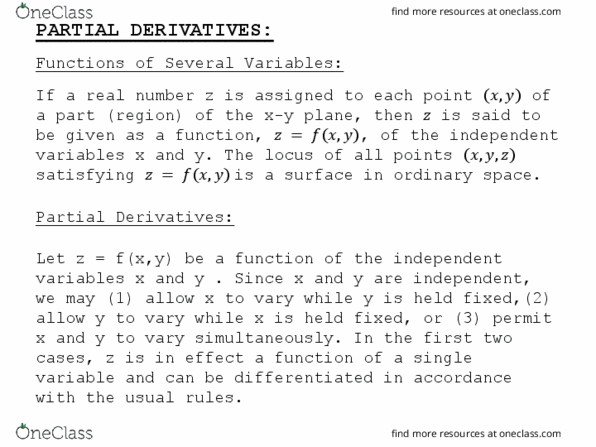 CIVIL ENGINEERING Chapter Notes - Chapter 18: Partial Derivative, Implicit Function thumbnail