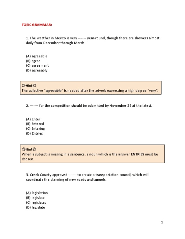 TOEIC Study Guide Fall 2021, quiz Toeic, Transitive Verb, Gerund