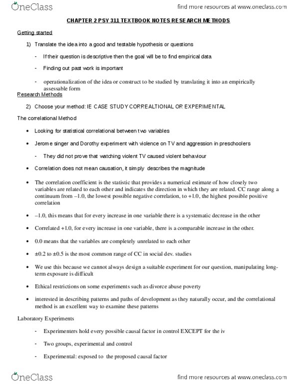 PSY311H5 Chapter Notes - Chapter 2: Experience Sampling Method, Longitudinal Study, Field Experiment thumbnail