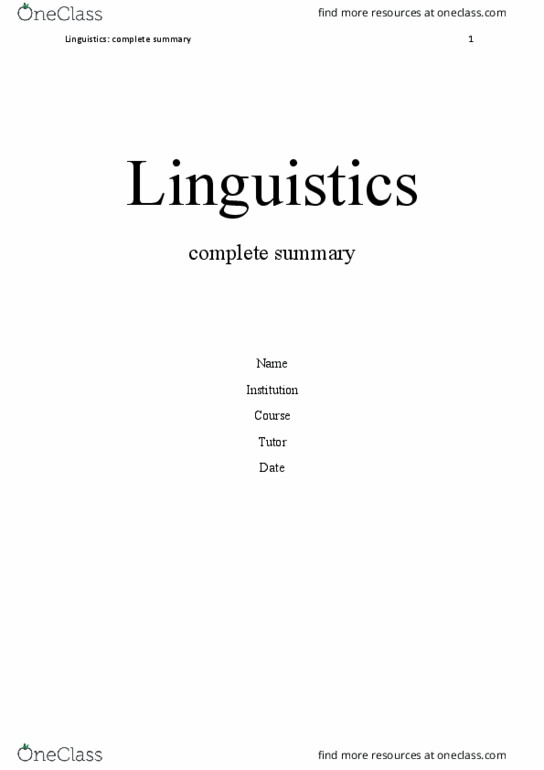 Linguistics 101 Lecture Notes - Lecture 1: Stylistics, Electrophile, Great Vowel Shift thumbnail