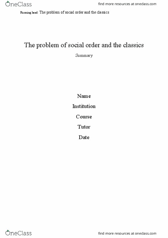 Sociology SOCI S - 128 Lecture Notes - Lecture 1: Social Order, Mechanical And Organic Solidarity, Social Theory thumbnail