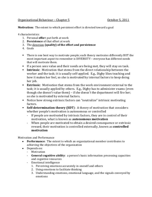 Management and Organizational Studies 2181A/B Chapter 5: Chapter 5 Lecture and Text Notes thumbnail