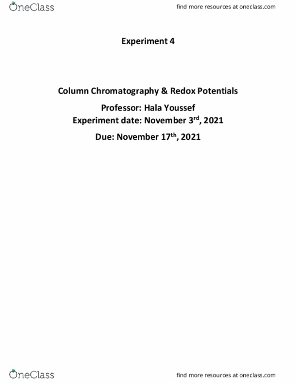 CHEM 271 Lecture Notes - Lecture 4: Absorbance, Vitamin C, Elution thumbnail