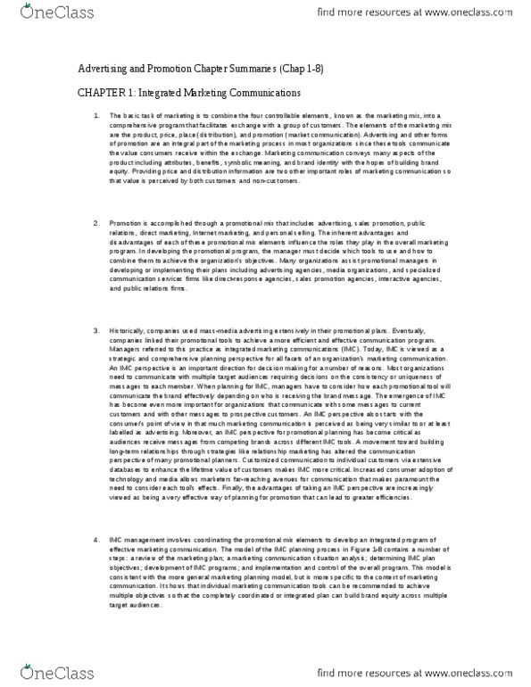 ADM 3326 Chapter Notes - Chapter 1-8: Marketing Mix, Relationship Marketing, Consumer Behaviour thumbnail