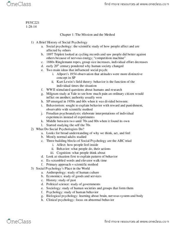 PSYC 221 Chapter Notes - Chapter 1: Behaviorism thumbnail