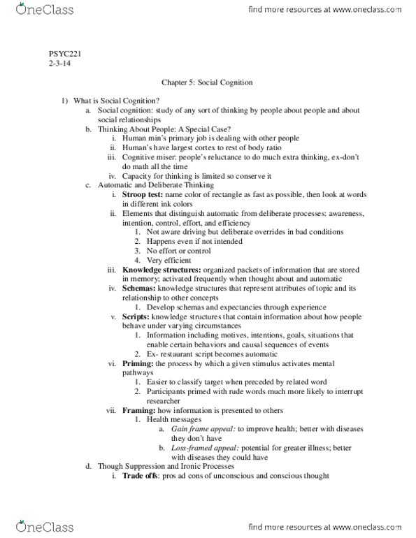 PSYC 221 Chapter Notes - Chapter 5: Metacognition, Debiasing thumbnail