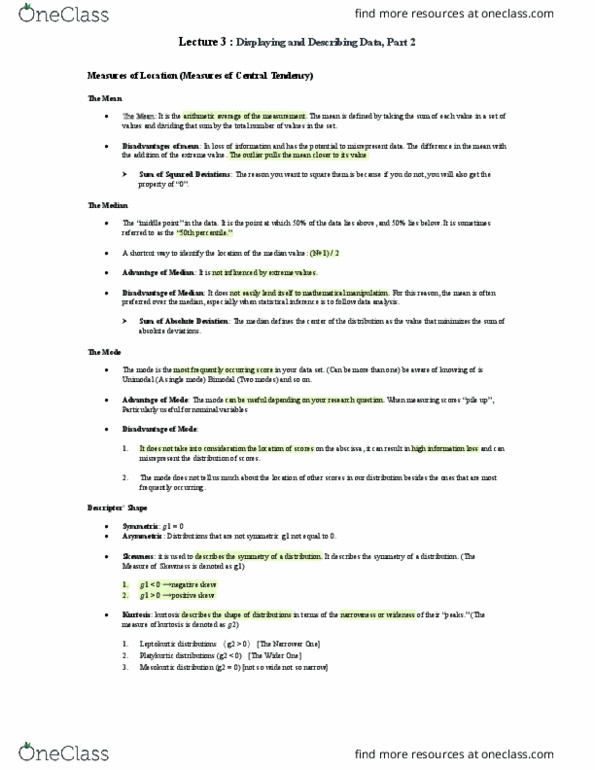 PSYC 210 Lecture Notes - Squared Deviations From The Mean, Skewness, Kurtosis thumbnail