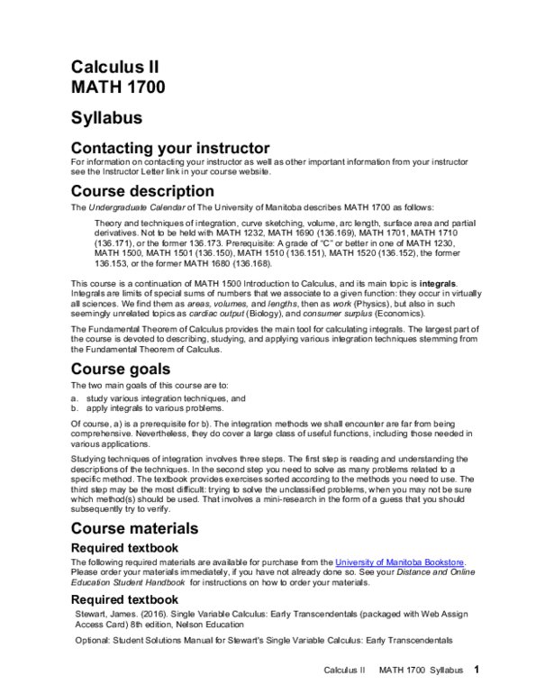 Syllabus for MATH 1700 Sasho Kalajdzievski thumbnail