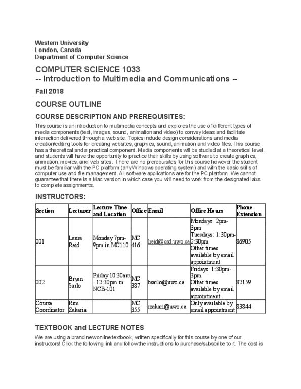 Syllabus for Computer Science 1033A/B Bryan Sarlo thumbnail