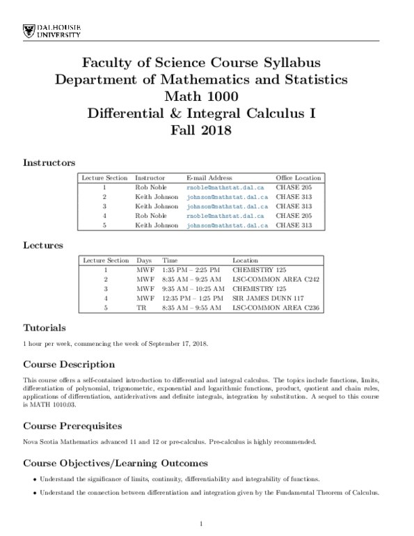 Syllabus for MATH 1000 Robert Noble thumbnail