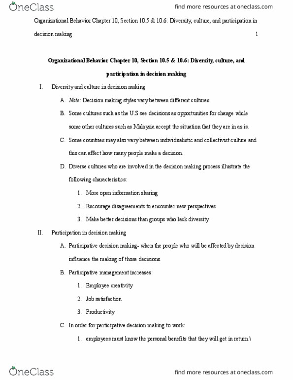 BUS 3280 Chapter Notes -Decision-Making, Organizational Culture, Job Satisfaction thumbnail