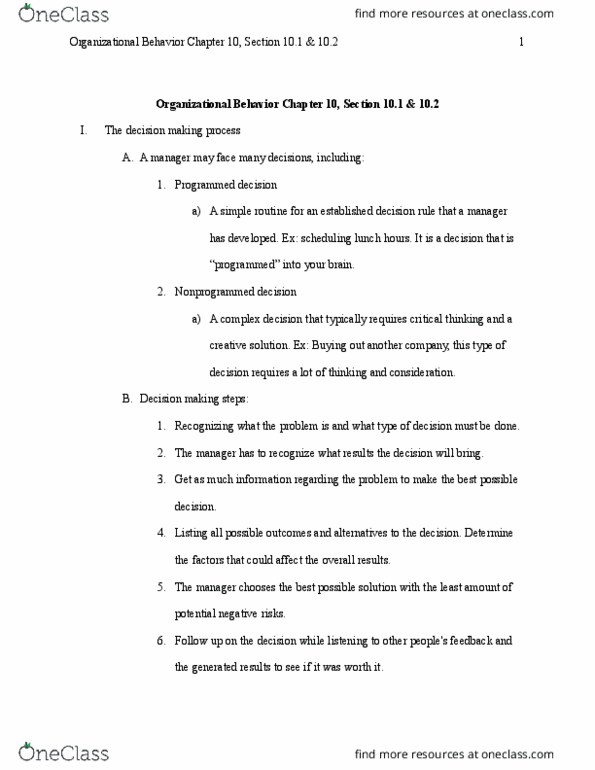 BUS 3280 Chapter Notes -Decision-Making, Decision Rule, Cognitive Dissonance thumbnail