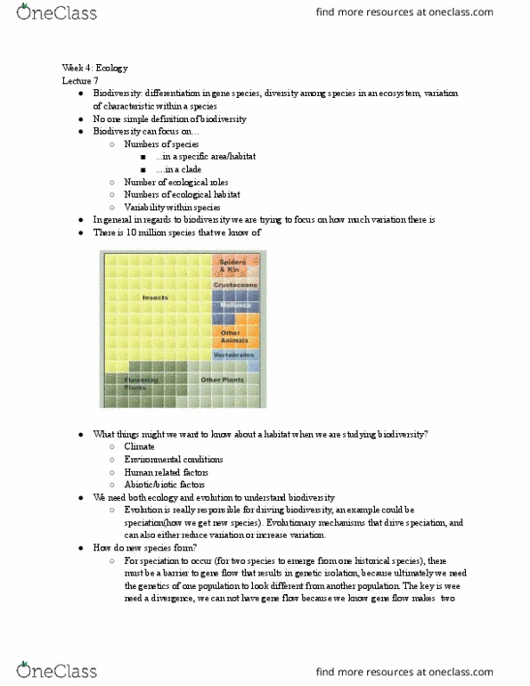 BIOL110 Lecture Notes - Population Ecology, Speciation, Sympatric Speciation thumbnail