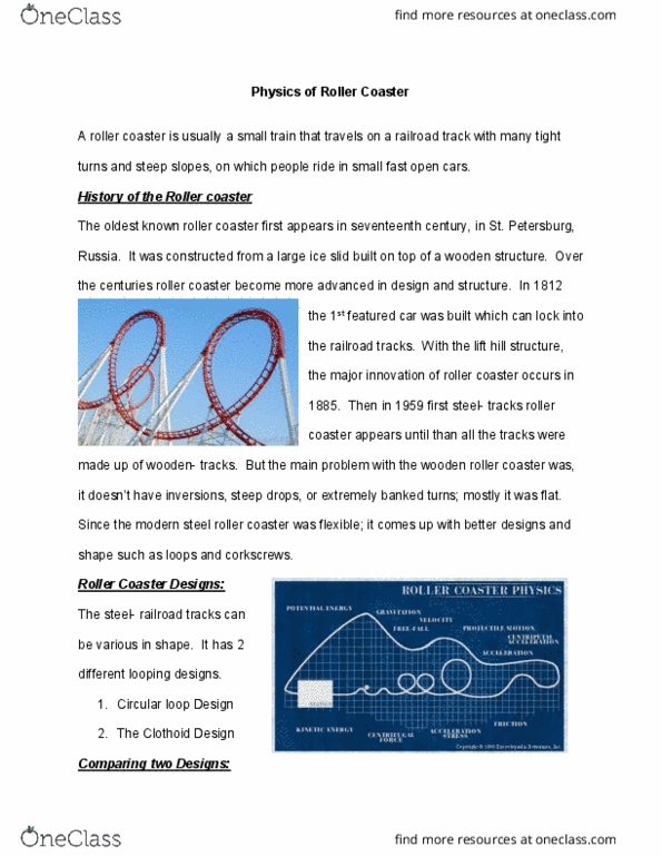 PHYS 115 Lecture Notes - Lecture 1: Wooden Roller Coaster, Euler Spiral, Acceleration thumbnail