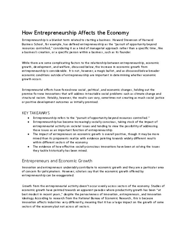 BUSINESS MANAGEMENT Midterm: How Entrepreneurship Affects the Economy thumbnail