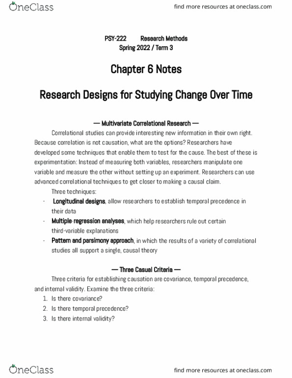 PSY222 Chapter Notes -Internal Validity, Demand Characteristics, Developmental Psychology thumbnail