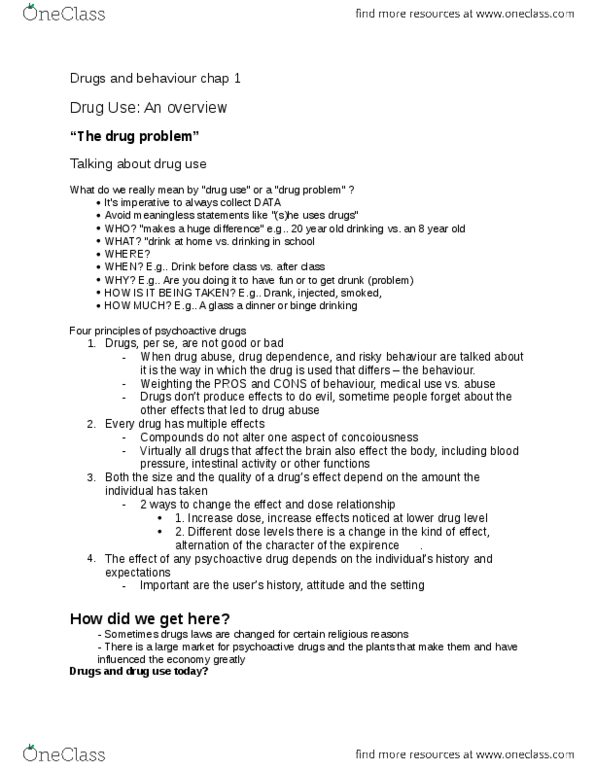 PS268 Chapter Notes - Chapter 1: Caffeine, Diazepam, Binge Drinking thumbnail