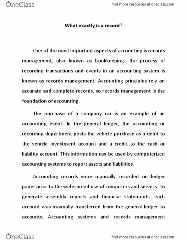 BUSINESS MANAGEMENT Lecture Notes - Lecture 3: Barter, Financial Statement, General Ledger thumbnail