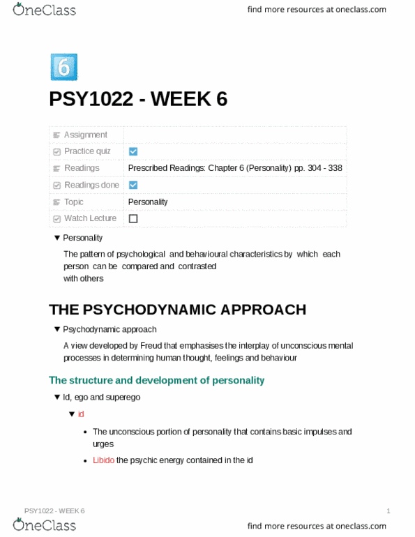 PSY1022 Lecture Notes - Lecture 6: Impulsivity, Determinism, Oral Stage thumbnail