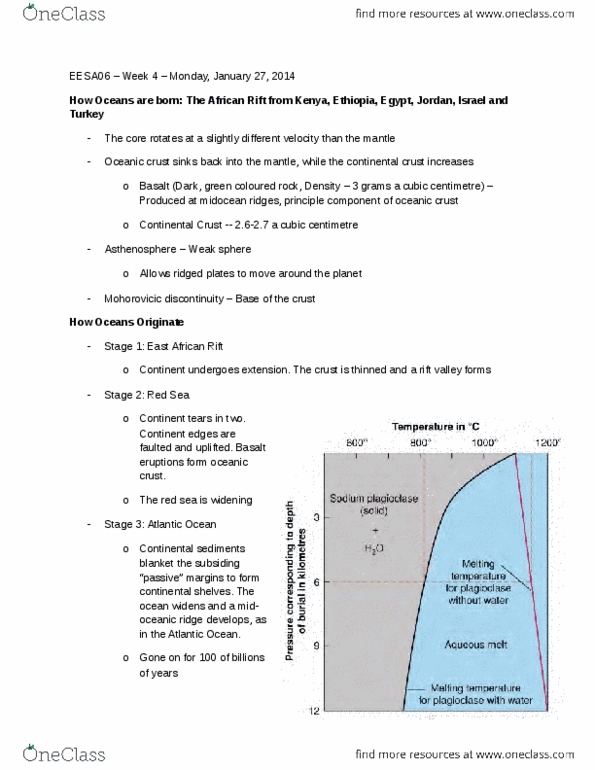 EESA06H3 Lecture Notes - Lecture 4: Oceanic Crust, Mid-Ocean Ridge, Subduction thumbnail
