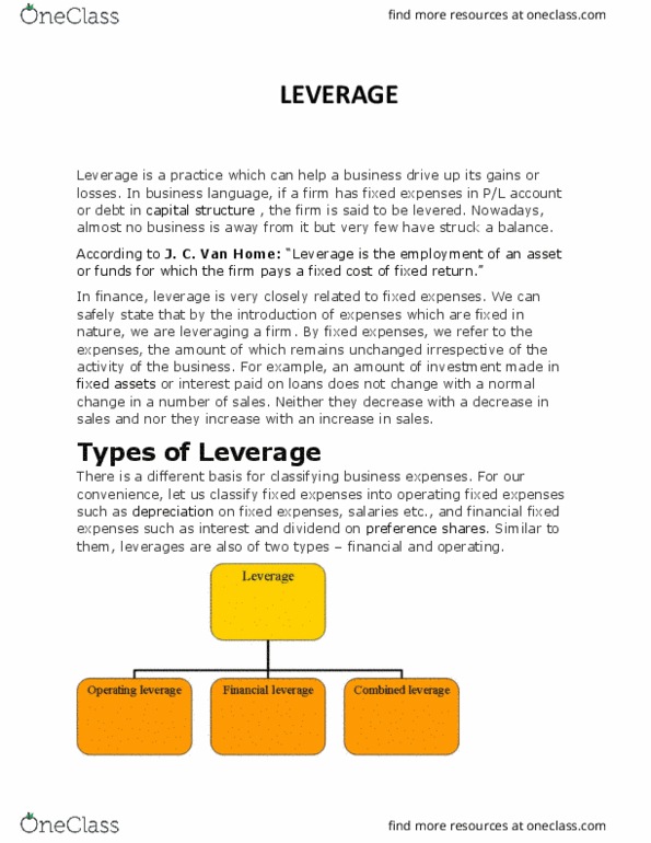 MC9901C03 Lecture Notes - Lecture 1: Operating Leverage, Fixed Cost, Capital Structure thumbnail