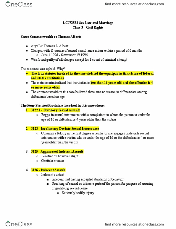 LEGLST 1315 Lecture Notes - Equal Protection Clause, Sexually Transmitted Infection thumbnail