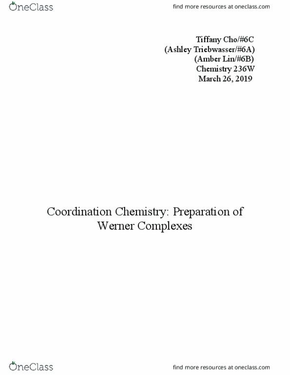 CHEM 236W Lecture Notes - Lecture 5: Coordination Complex, Structural Formula, Ammonium Chloride thumbnail