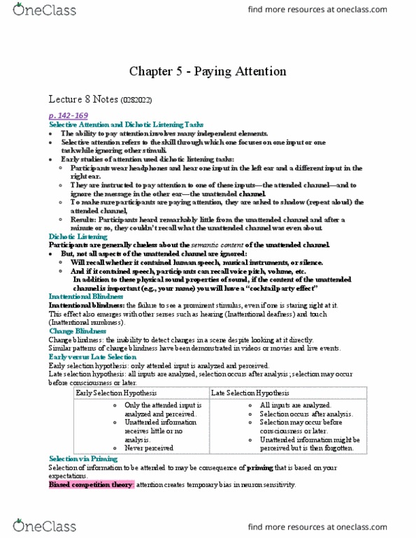 PS260 Lecture Notes - Inattentional Blindness, Change Blindness, Visual Cortex thumbnail
