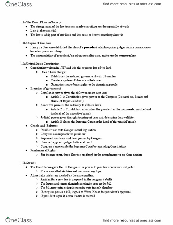QST LA 245 Lecture Notes - Lecture 1: Henry De Bracton, United States Constitution, Legislature thumbnail