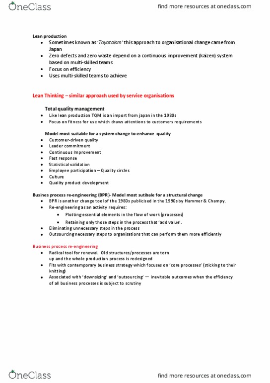 BUSINESS COMMUNICATION Lecture Notes - Lean Manufacturing, Total Quality Management, Lean Thinking thumbnail