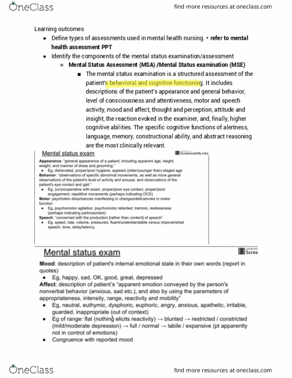 NUPD-731 Lecture Notes - Mental Status Examination, Basal Ganglia, Xerostomia thumbnail