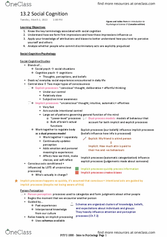 PSYC-1000 Chapter Notes -Social Cognition, Psychological Science, Henri Tajfel thumbnail