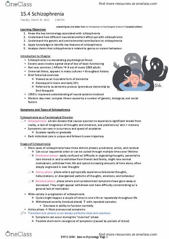 PSYC-1000 Chapter Notes -Dementia Praecox, Emil Kraepelin, Disorganized Schizophrenia thumbnail