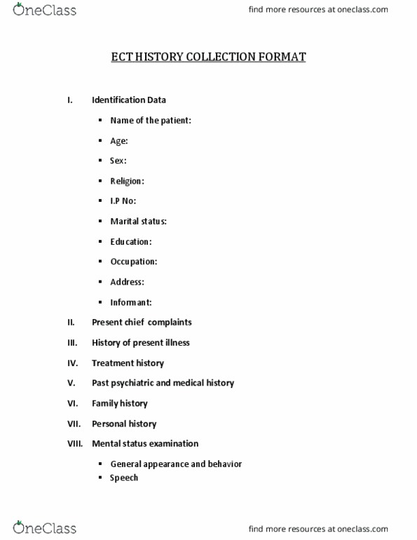 NURSING Chapter Chapter 2: ECT HISTORY COLLECTION FORMAT thumbnail